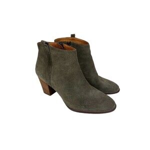 Madewell Womens Sz 7.5 Billie Suede Leather Ankle Boots Olive Heel Booties Shoes